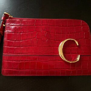 Like New Chloe C Croc Embossed Leather Wristlet in Dusky Red